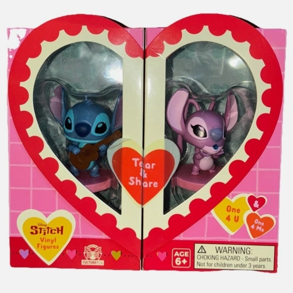Disney Stitch & Angel CultureFly Vinyl Figure Set Heart Box (Rare Hard To Find)